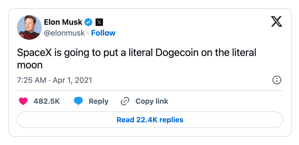 An image of an Elon Musk tweet about DOGE